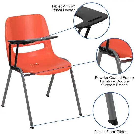 Emma and Oliver Ergonomic Shell Chair with Right Handed Flip-Up Tablet - Tablet Arm Desk Orange {3}