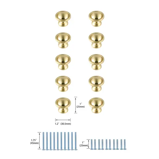 Kadea 1.2" Diameter Brushed Gold Mushroom Knob Multipack (Set of 10) {6}