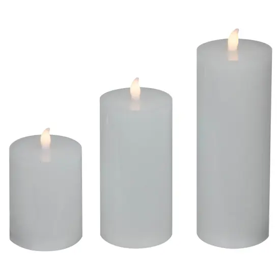 Northlight LED Solid Flameless Flickering Wax Pillar Candles - 8" - White - Set of 3 {6}