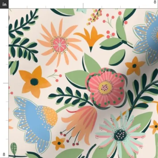 Various Fabrics by the Yard or Fat Quarter Whimsical Flowers Pink Blue Green Retro Spring Floral Custom Printed Fabric by Spoonflower {4}