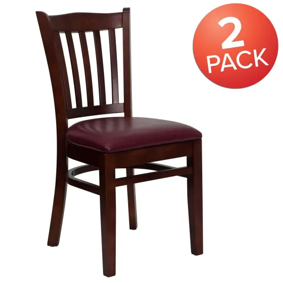 Emma and Oliver 2 Pack Vertical Slat Back Wooden Restaurant Chair BurgundyVYL/Mahogany {5}