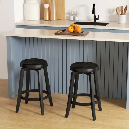 Costway 26"/30" Swivel Bar Stool Set of 2 Upholstered Counter/Bar Height Rubber Wood Frame Black {2}