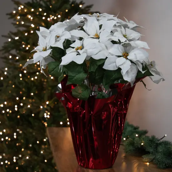 Northlight Artificial Christmas Poinsettia in Wrapped Base - 26" - White {3}