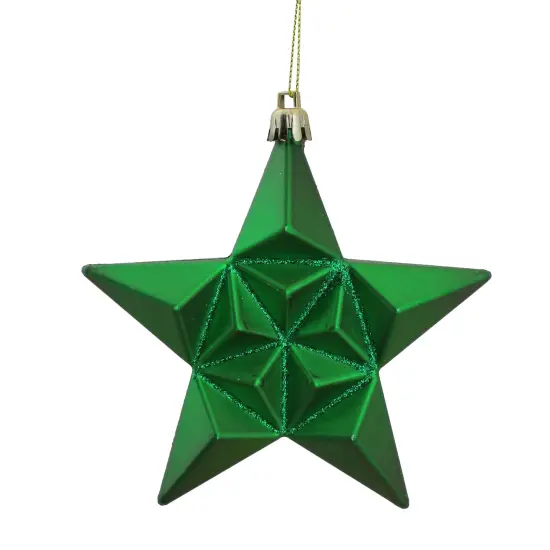 DAK 12ct Matte Xmas Green and Gold Glittered Star Shatterproof Christmas Ornaments 5" {1}