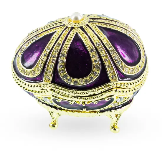 Bejeweled Purple Enamel Egg Figurine with Clock {1}