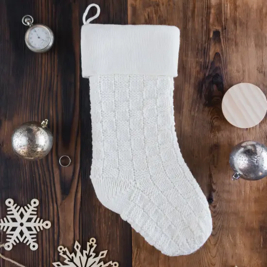 Chunky Checkered Knit Christmas Stockings Grey {3}
