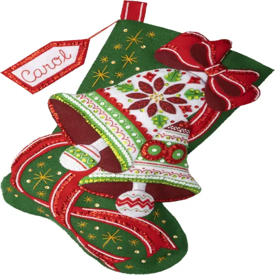 Bucilla Felt Stocking Applique Kit 18" Long-Poinsettia Bells {1}