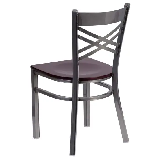 Emma and Oliver Clear Coated "X" Back Metal Restaurant Dining Chair Mahogany/ClearCoated {3}