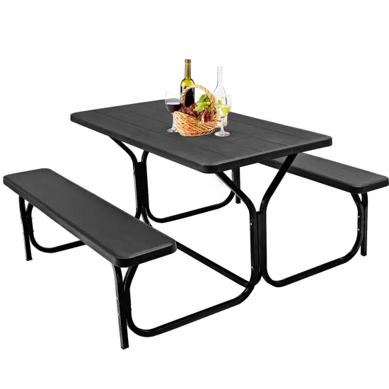 Costway Picnic Table Bench Set Outdoor Backyard Patio Garden Party Dining All Weather Black/White/Grey/Brown/Green {8}