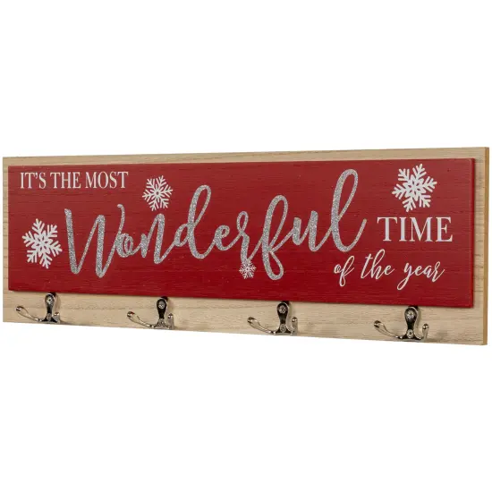 Northlight Snowflakes "It's The Most Wonderful Time of The Year" Christmas Wall Hooks - 19.5" Red {4}