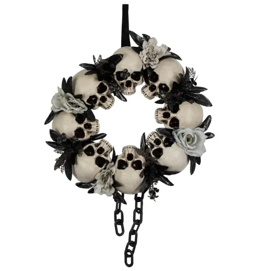 Northlight Skulls and Chains with Roses Halloween Wreath - 15" - Unlit Gray {1}