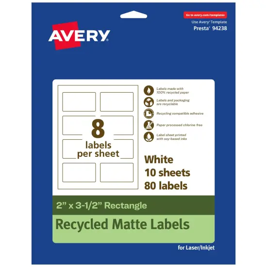 Avery Recycled Matte White Labels,2" x 3-1/2" Rectangle {7}