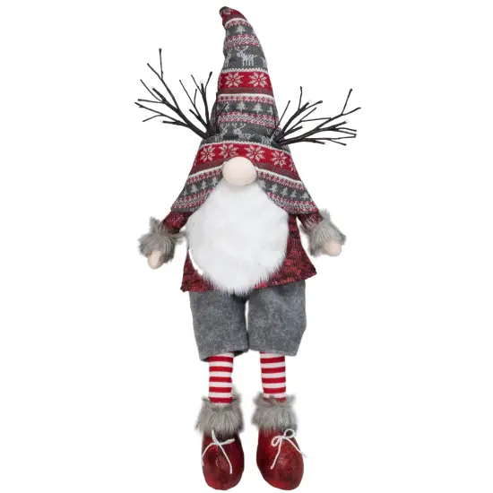 Northlight LED Christmas Gnome with Antlers and Dangling Legs - 30" - Gray and Red {1}
