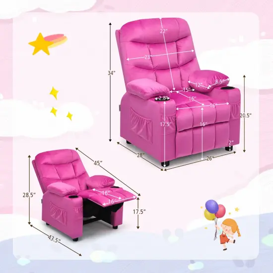 Kids Recliner Chair with Cup Holders Suitable for Children's Room, Living Room and Bedroom Pink {4}