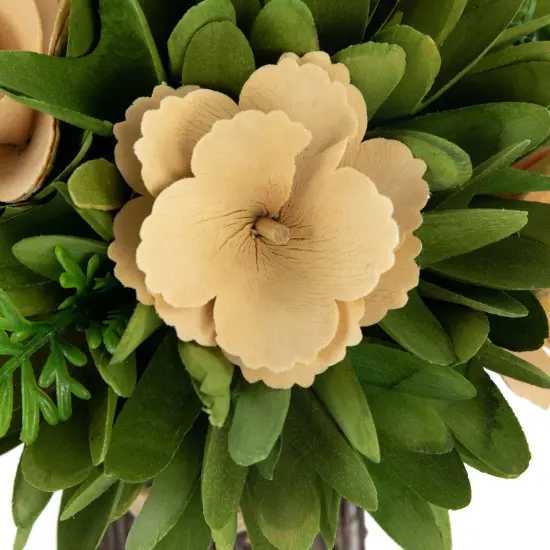 Northlight 9" Tan Poppy Wooden Flowers Standing Bouquet Bundle Green {6}