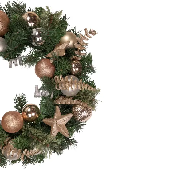 Northlight Pine with Stars and Ornaments Artificial Christmas Wreath - 24" - Unlit Green {5}