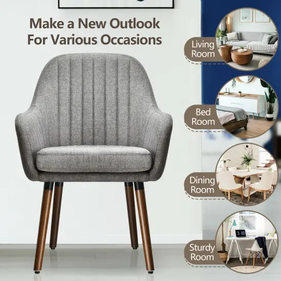 Costway Set of 4 Accent Chairs Fabric Upholstered Armchairs w/Wooden Legs Beige/Gray {5}