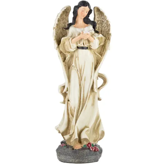 Northlight 13" Peace and Love Angel with Dove Outdoor Garden Statue Beige {1}