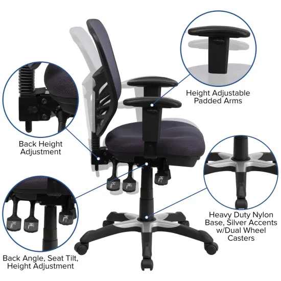 Emma and Oliver Mid-Back Mesh Triple Paddle Swivel Ergonomic Office Chair with Adjustable Arms Dark Gray {2}