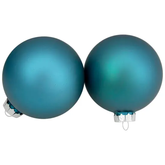 Northlight 4ct Turquoise Blue 2-Finish Glass Ball Christmas Ornaments 4" {5}