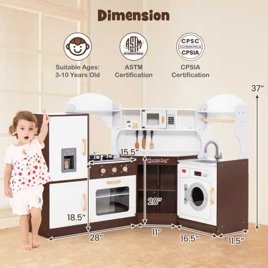 Honeyjoy Corner Play Kitchen with Ice Maker Microwave Oven for Kids 3+ Years Old Wooden Toy {3}