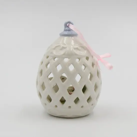 Ceramic Easter Bunny Rabbit with Tulip Flowers In Carved Egg Ornament, Gift for Her, Gift for Mom, Kitchen D&eacute;cor, Spring D&eacute;cor, Easter D&eacute;cor {4}