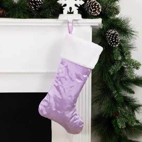 Northlight 20" Purple and White Glittered Snowflake Christmas Stocking with Cuff {3}