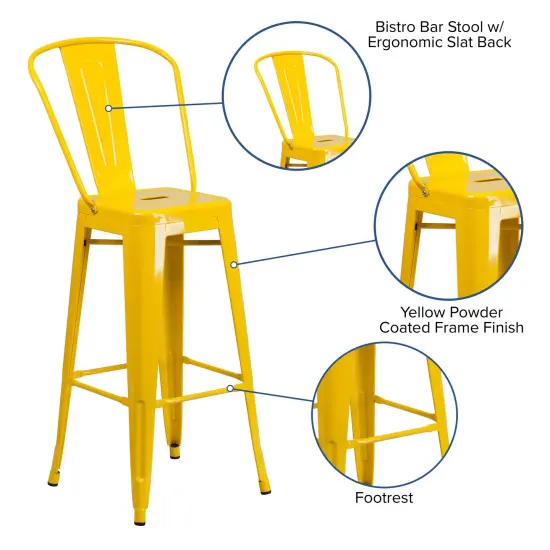 Emma and Oliver Commercial Grade 4 Pack 30" High Metal Indoor-Outdoor Barstool with Back Blue {7}