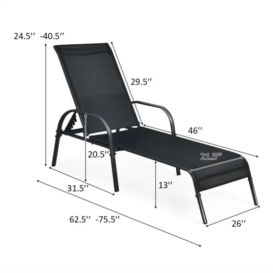 Goplus Patio Chaise Lounge Outdoor Folding Recliner Chair w/ Adjustable Backrest Black {3}