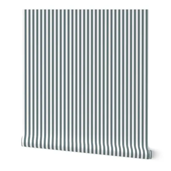 Peel & Stick Wallpaper 2FT Wide Coastal Stripe Geometric Cottage Core Vertical Lines Classic Cabana Neutral Sea Custom Removable Wallpaper by Spoonflower {7}