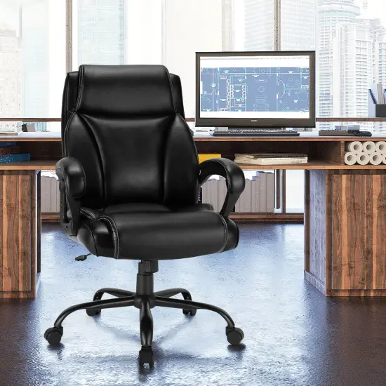 Costway 400 LBS Big & Tall Leather Office Chair Adjustable High Back Task Chair {2}