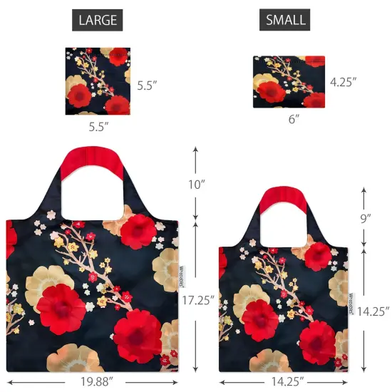 Wrapables Large & Small Allybag Foldable & Lightweight Reusable Grocery Bags (Set of 2) Midnight Floral {2}