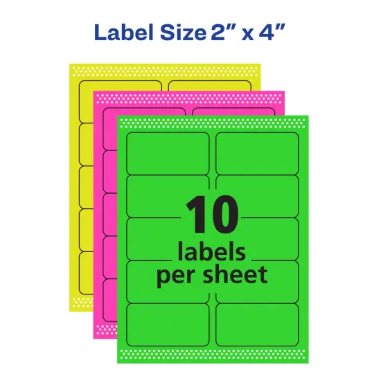 Avery 2"x 4" Neon Shipping Labels with Sure Feed for Laser Printers, Assorted: Green, Pink, Yellow Labels, 1,000 Neon Labels (5964) {4}