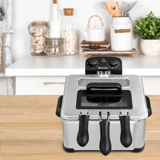 Costway Electric Deep Fryer 5.3 QT/21-Cup Stainless Steel 1700W with Triple Basket {4}