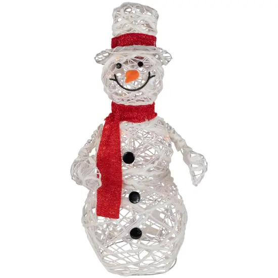 Northlight Lighted Glittered Rattan Snowman Outdoor Christmas Decoration - 28" - Clear Lights White {1}