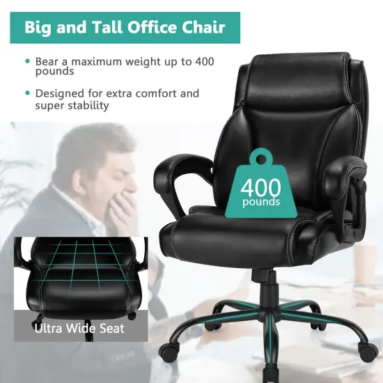 Costway 400 LBS Big & Tall Leather Office Chair Adjustable High Back Task Chair {4}