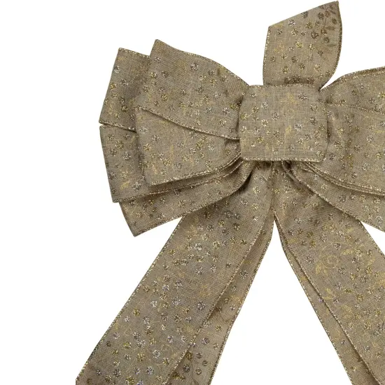 Northlight 12" x 25" Burlap and Gold 10 Loop Christmas Bow Decoration Brown {3}