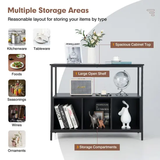 Modern Kitchen Buffet Sideboard with 3 Compartments Black {3}