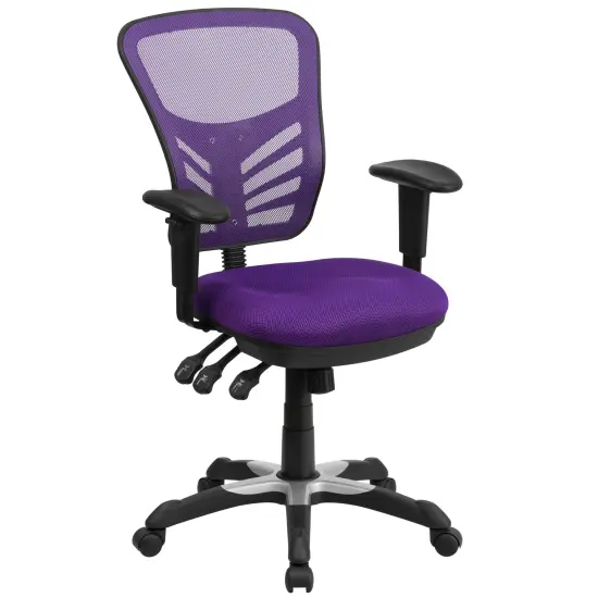 Emma and Oliver Mid-Back Mesh Triple Paddle Swivel Ergonomic Office Chair with Adjustable Arms Purple {1}