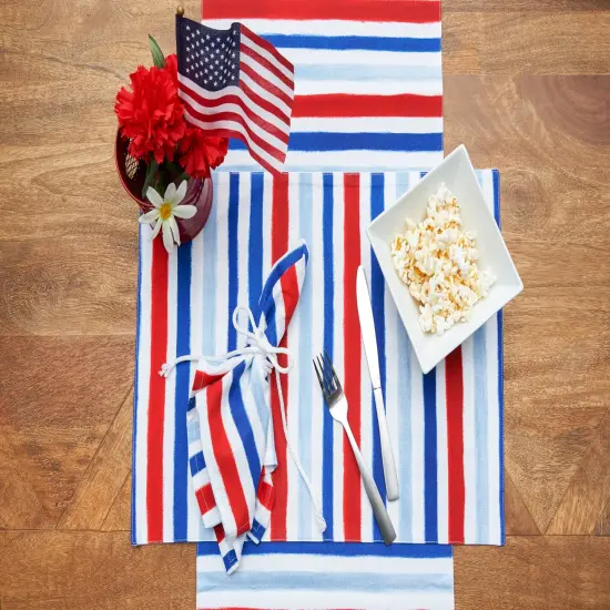 Watercolor Patriotic Stripe Fourth of July Table Runner 14" x 72" {4}