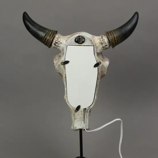 Western Steer Skull Wall Or Table Accent Lamp w/ Removable Metal Stand LED Bulb {7}