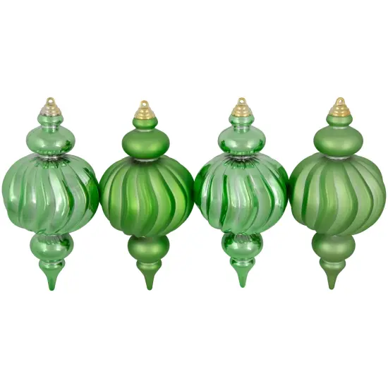 Northlight Commercial Size Shatterproof 2-Finish Finial Christmas Ornaments - Green -10" - 4ct {3}