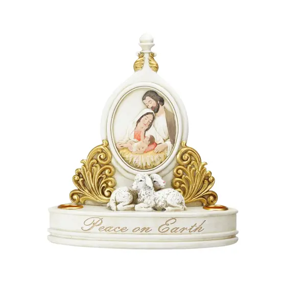 Roman Holy Family Peace on Earth Christmas Candle Holder - 8.5" White {3}
