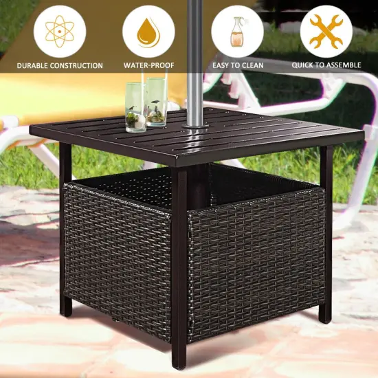 Costway Brown Rattan Wicker Steel Side Table Outdoor Furniture Deck Garden Patio Pool {5}