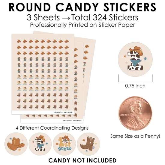Big Dot of Happiness My First Rodeo - Little Cowboy 1st Birthday Party Small Round Candy Stickers - Party Favor Labels - 324 Count {4}