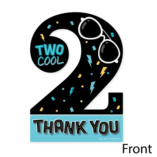 Big Dot of Happiness Two Cool - Boy - Shaped Thank You Cards - Blue 2nd Birthday Party Thank You Note Cards with Envelopes - Set of 12 {4}
