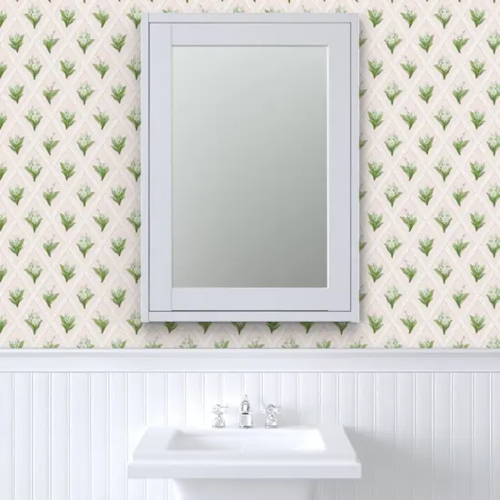 Peel & Stick Wallpaper 2FT Wide Blush Floral Botanical Lily Of The Valley Lattice Garden Party Springtime Granny Chic Cottagecore Kitsch Small Scale Custom Removable Wallpaper by Spoonflower {6}