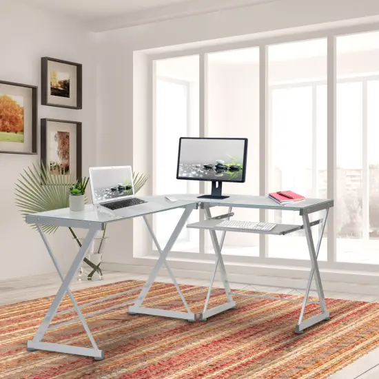 Techni Office Solutions 61.75" White Durable L-Shaped Computer Desk {6}