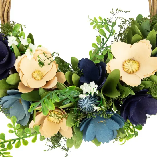Northlight 12" Blue and Tan Poppy Floral Wooden Spring Basket Wreath {5}