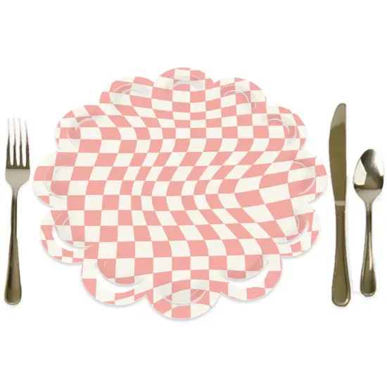 Big Dot of Happiness Pink Checkered Party - Round Table Decorations - Paper Chargers - Place Setting For 12 {1}